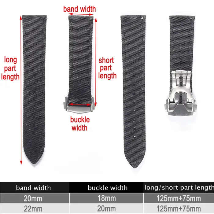 Bracelet de montre en tissu voile déployant 20mm 22mm