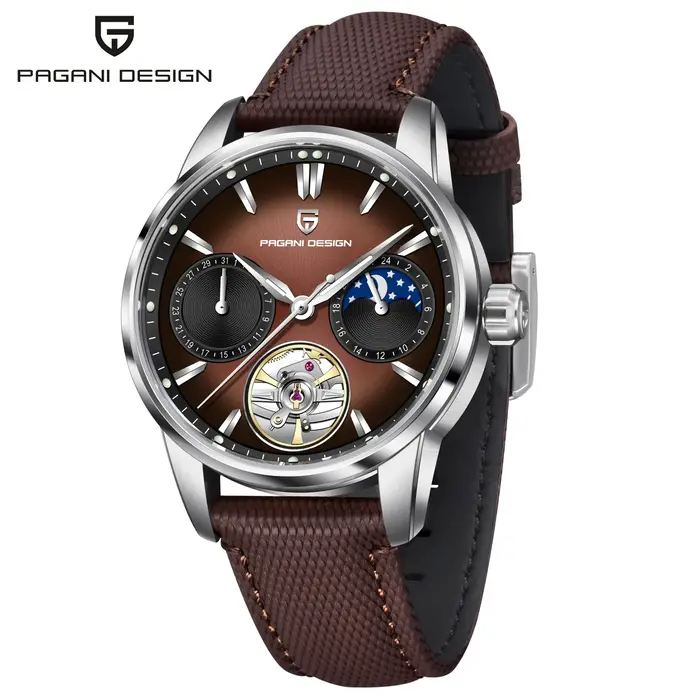 PAGANI DESIGN 2025 PD-YS021 montre mécanique de luxe pour hommes coeur ouvert Tourbillon phase de lune cadran violet saphir 41mm 100M WR