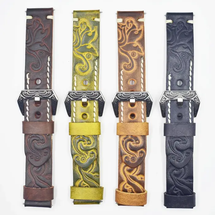 Bracelet de montre Vintage en cuir sculpté en relief