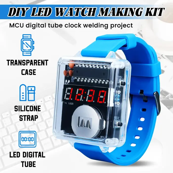 Kit de montre électronique à monter soi-même, affichage numérique LED créatif, boîtier Transparent 3V, soudage pratique, Kit de bricolage électronique