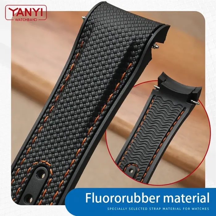 Bracelet de montre en caoutchouc fluoré pour Omega Planet Ocean 600 quarts Orange 21mm FMK