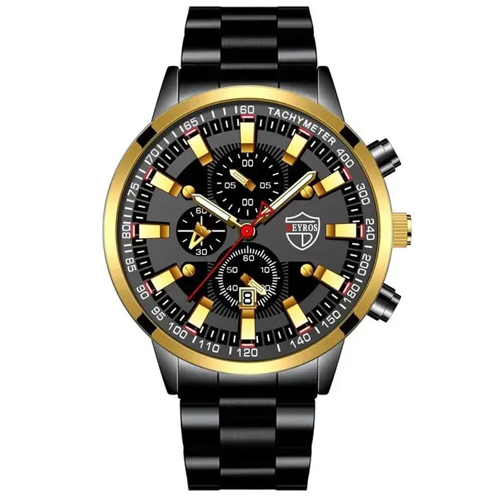 Montre à Quartz numérique pour hommes, mode décontractée, aiguille dorée, bracelet en acier, calendr