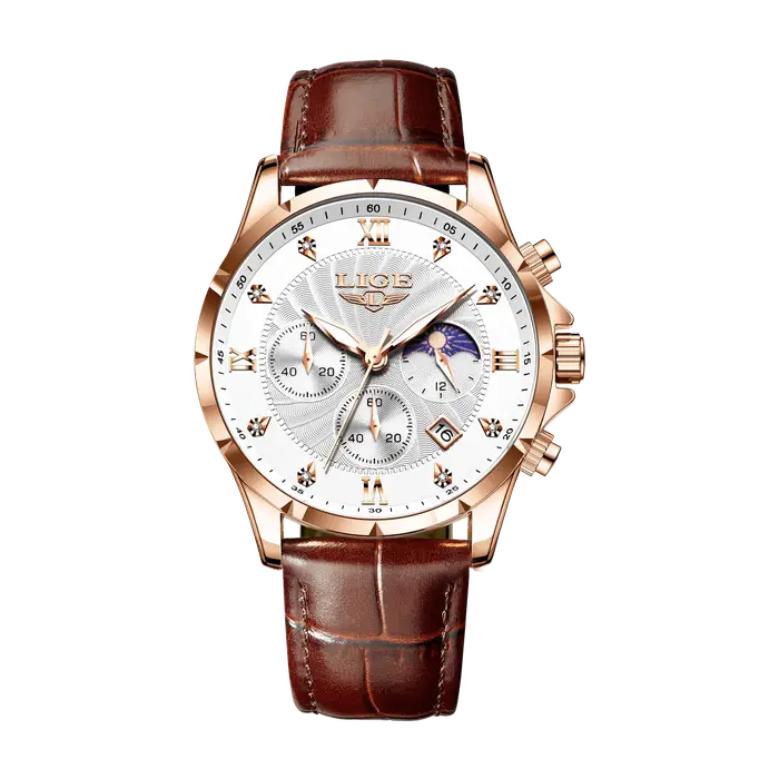 Relogio Masculino LIGE Montre décontractée pour hommes, montre de luxe en cuir, étanche, à quartz, c
