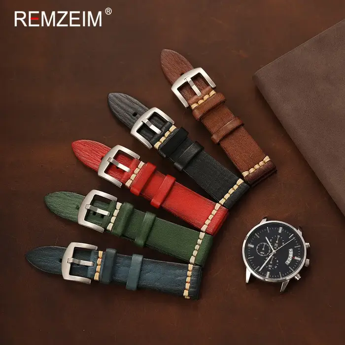 Bracelet de montre en cuir tanné végétal pour hommes