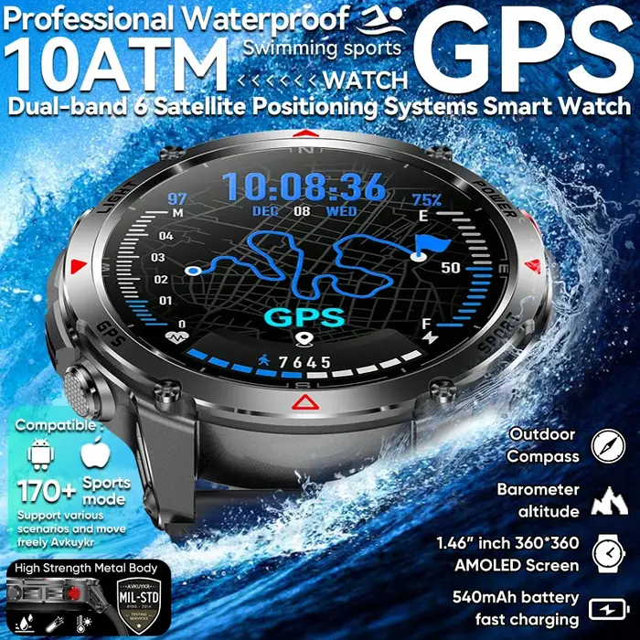 T-rex 3 Pro militaire Grade AGPS montre intelligente 10ATM étanche double bande GNSS boussole altimètre AMOLED natation