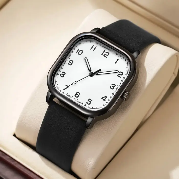 Mode hommes montres d'affaires Simple carré arabe montre à Quartz bracelet en cuir
