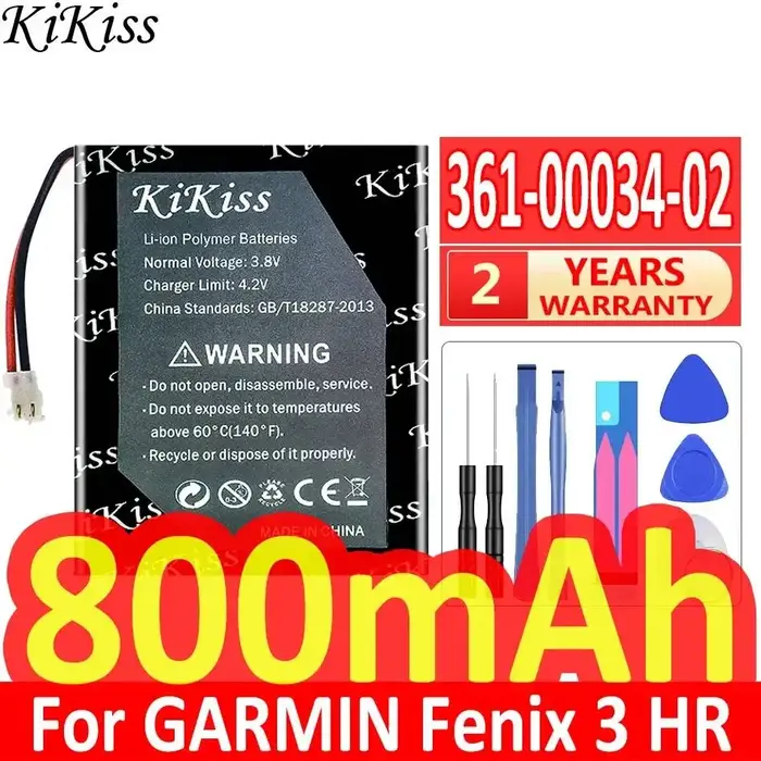 Batterie 800mAh pour montre de course Garmin Fenix 3 HR, durable et stable pour GPS