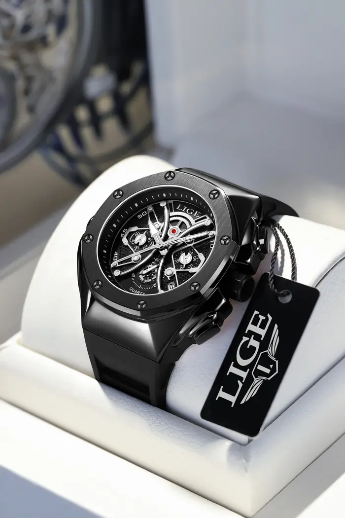LIGE Top homme horloge étanche lumineux luxe hommes montres affichage de l'heure numérique en acier inoxydable