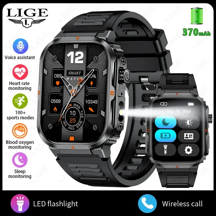 LIGE nouveau sport montre intelligente 2.01 "HD faire réponse appel Assistant vocal lampe de poche e
