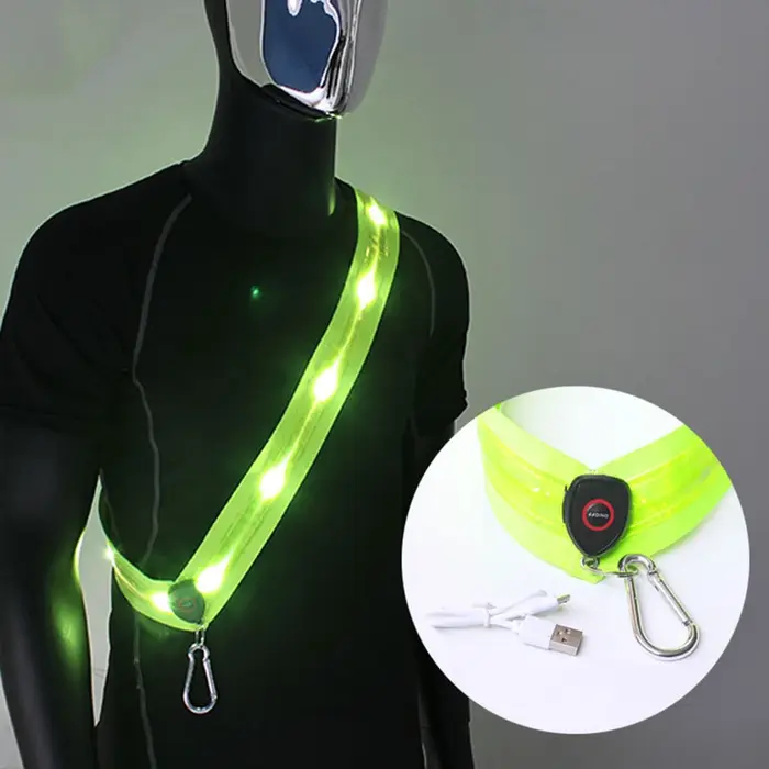 LED ceinture de course réfléchissante Rechargeable cyclisme LED bretelles sécurité nocturne randonnée en plein air Jogging marche équipement léger