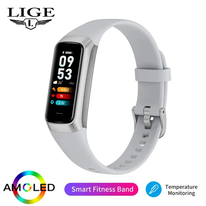 LIGE 1.1 pouces Amoled moniteur de fréquence cardiaque Bracelet intelligent