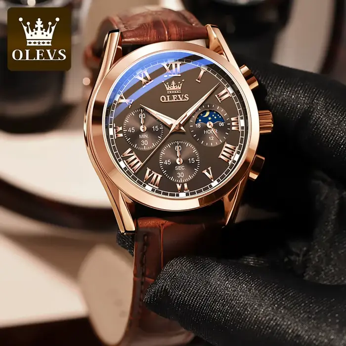 OLEVS Phase de lune montres pour hommes chronographe 30 m étanche lumineux marque montre à quartz pour homme date