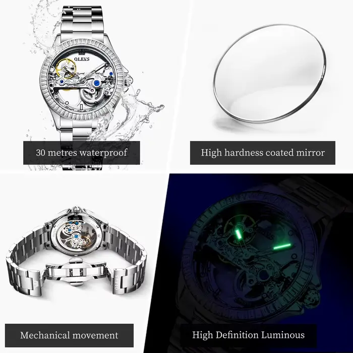 OLEVS 6699 entièrement creux femmes montre mécanique de luxe volant diamant lunette marque haut