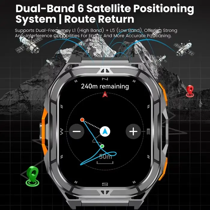 Nouvelle Montre Connectée GPS 2026 Étanche 5ATM avec Carte Hors Ligne Intégrée et Boussole, Montre de Sport Militaire, 170+ Modes Sportifs, Smartwatch de Natation pour Hommes