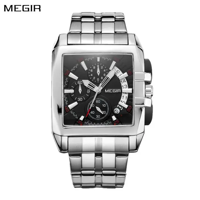 MEGIR Original luxe hommes montre en acier inoxydable