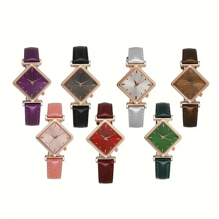 Montre à quartz en cuir PU pour femme, montre-bracelet analogique, pointeur losange élégant, mode rétro