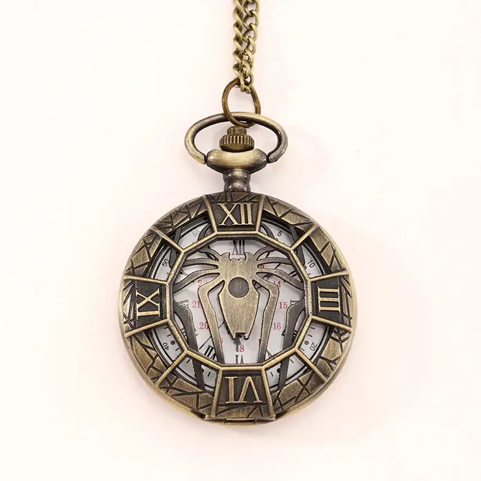 Mode nouveau Vintage Relief sculpté et évidé romain Flip Style montre de poche sur chaîne pendentif horloge