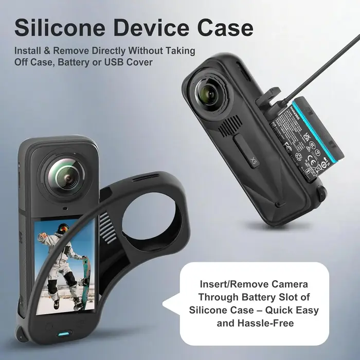 Kit d'accessoires pour Insta 360 X5 comprenant un étui de transport/une coque en silicone/des protections d'objectif/du verre trempé pour écran/une base de support en silicone