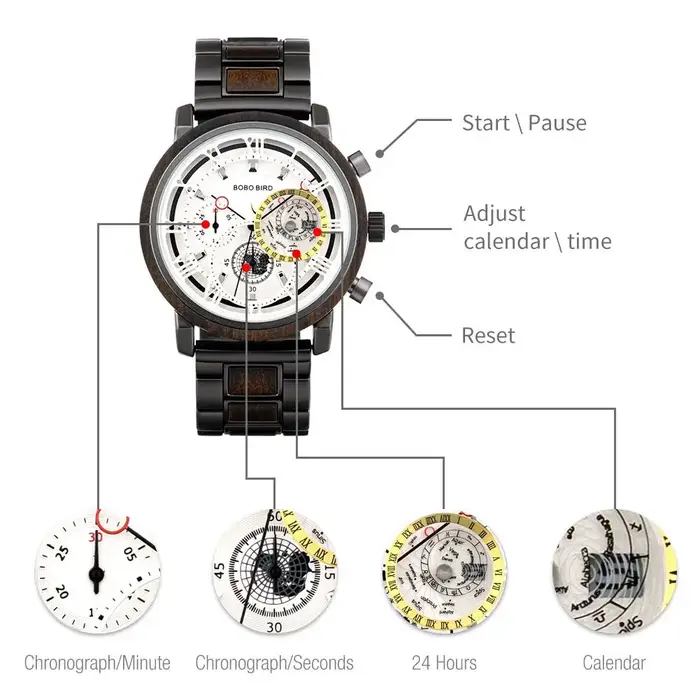 BOBO BIRD-Montre-bracelet militaire en bois pour homme