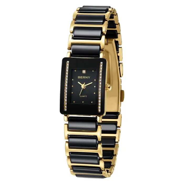 BERNY céramique Quartz femmes montre mode Rectangle hommes/femmes montre-Bracelet de luxe diamant or Couple montres