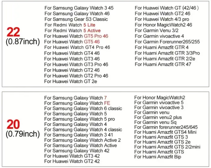 Bracelet 22/20mm pour Samsung Galaxy Watch 7 6 5 4 44mm 40mm 6 Classic 47mm 43mm 5 Pro