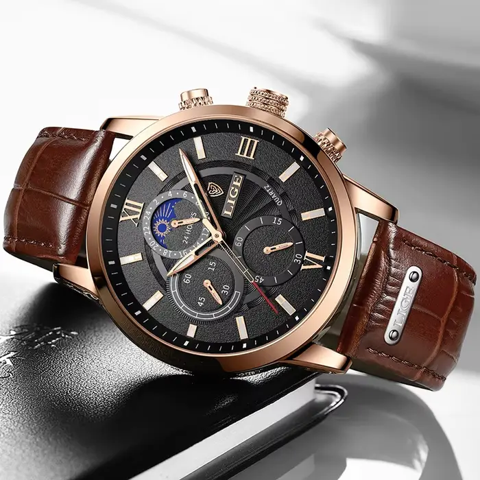 Nouvelles Montres Hommes 2026 LIGE – Montre Décontractée de Luxe en Cuir à Quartz