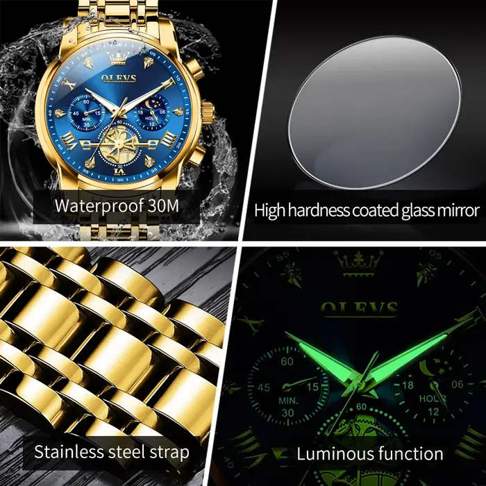 OLEVS montre à Quartz originale pour hommes à la mode squelette volant conception étanche 24 heures Phase de lune