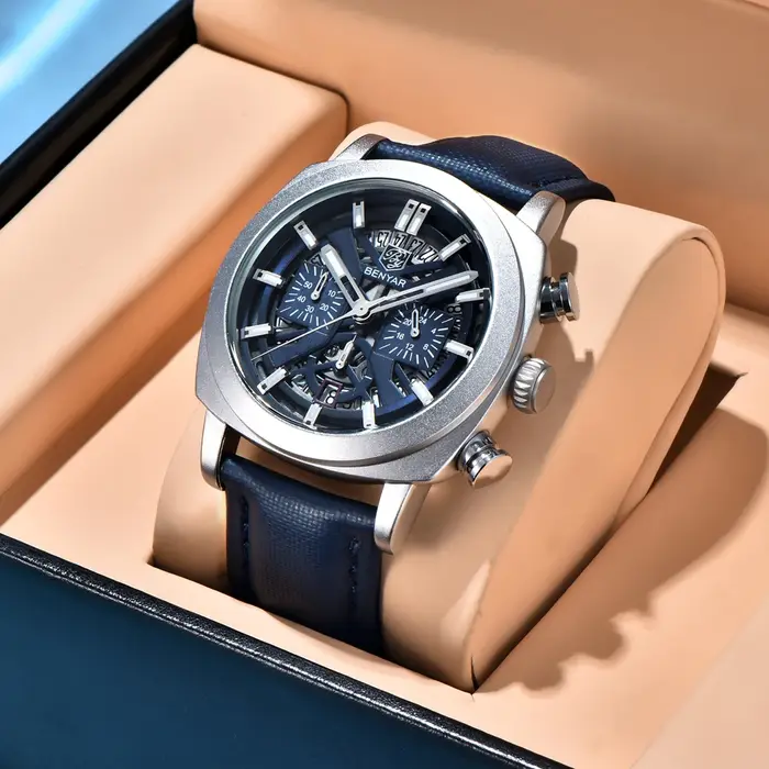 BENYAR 2025 nouvelles montres pour hommes Top marque de luxe montres à Quartz vitesse chronographe montre pour homme en cuir étanche lumineux