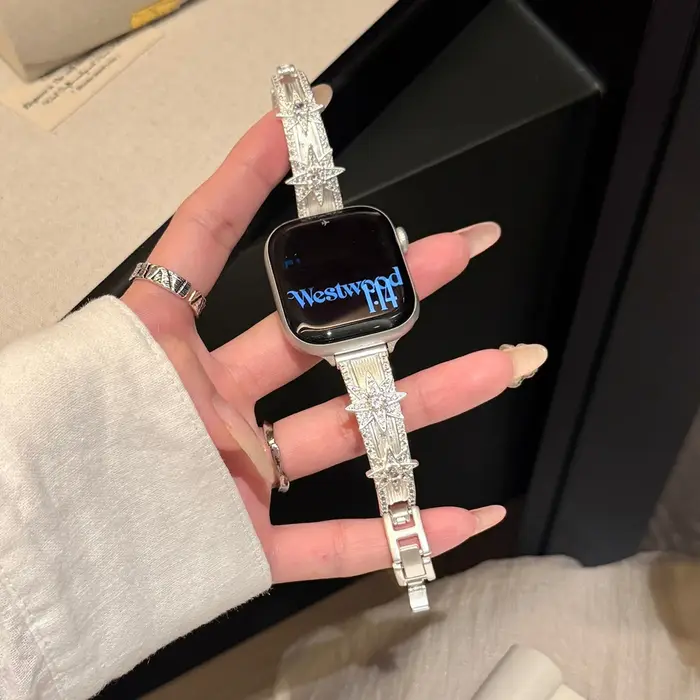 Bracelet étincelant motif « Starburst » pour Apple Watch (modèles 11, 10, 9, 8, 7, 6, 5, 4, 3, SE, Ultra 2 et 1) – Bracelet en chaîne cuivrée compatible avec les séries 38 mm, 40 mm, 41 mm, 42 mm, 44