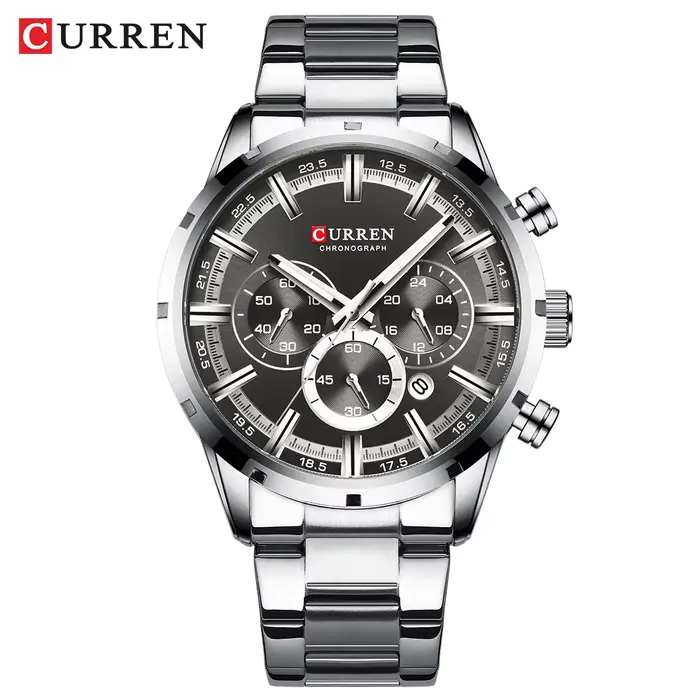 CURREN Montre Chronogaph pour Homme avec Bracelet en Acier Inoxydable Montre-Bracelet à Quartz de Sp