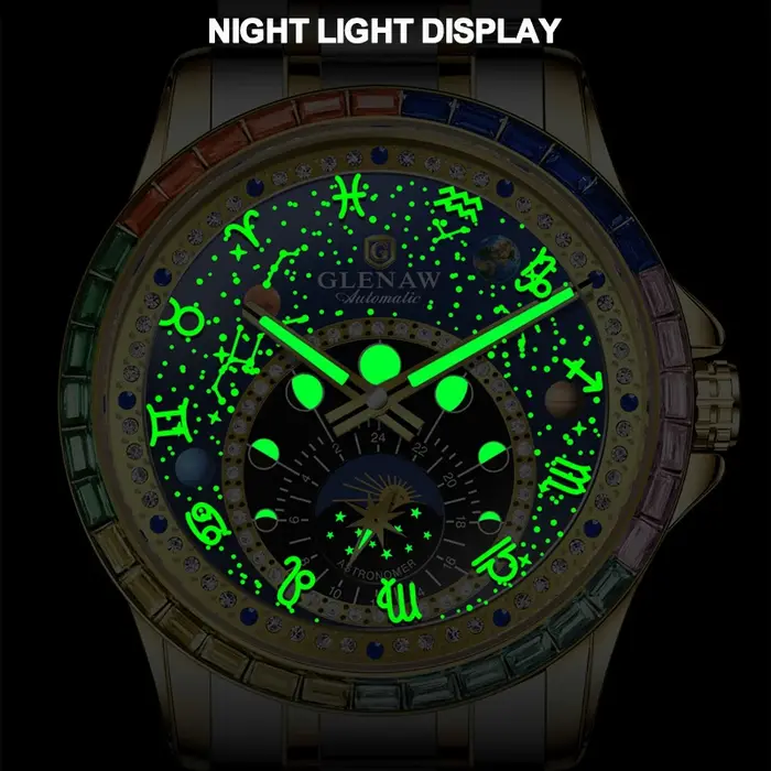 2025 nouveau GLENAW Design arc-en-ciel cercle montre mécanique hommes Constellation cadran veilleuse étanche haut de