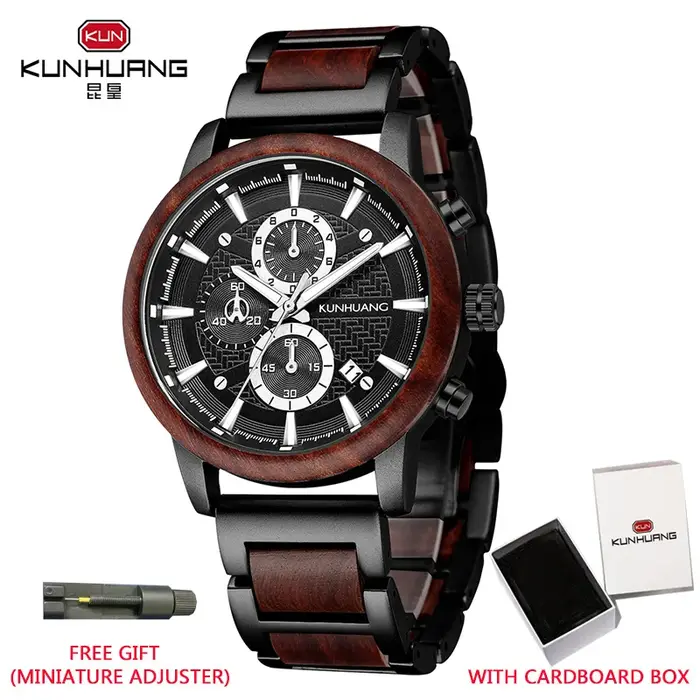 KUNHUANG montres en bois de luxe lumineux multi-fonction