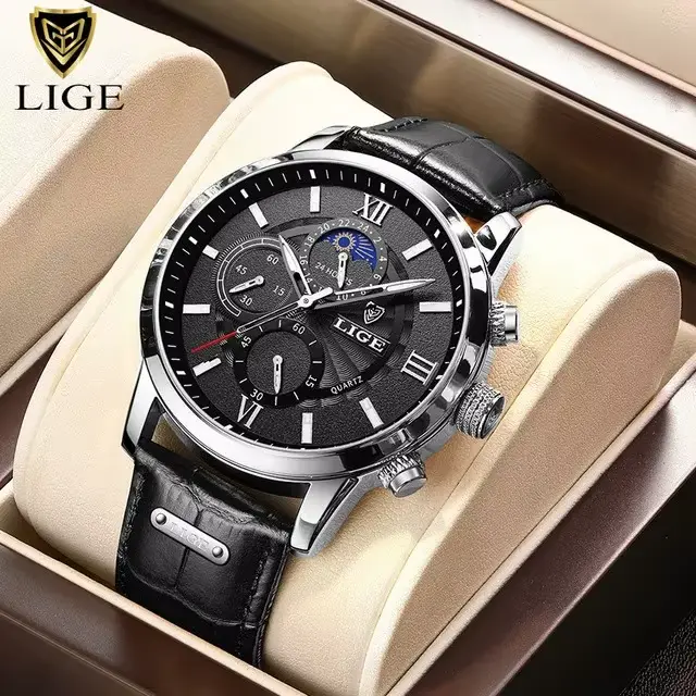 Nouvelles Montres Hommes 2026 LIGE – Montre Décontractée de Luxe en Cuir à Quartz, Sportive et Étanc
