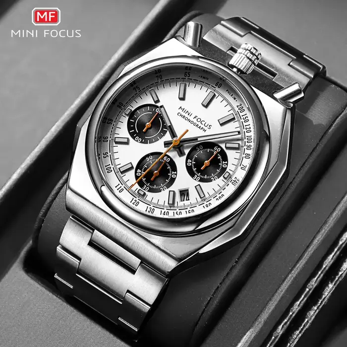 MINI FOCUS chronographe montre à Quartz pour hommes mode étanche montre-bracelet lumineuse avec calendrier bracelet en acier inoxydable 0601