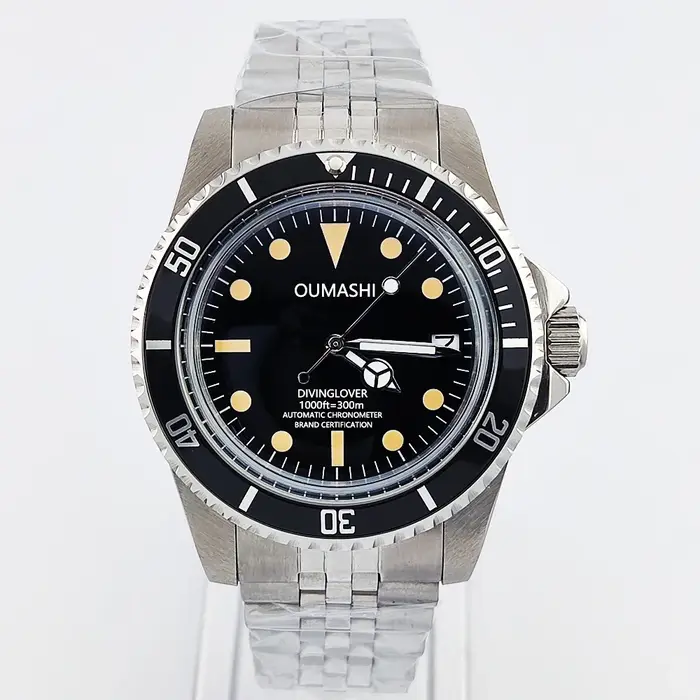 Montre de plongée rétro de luxe 39,5 mm, verre saphir ou acrylique, montre homme Chine, mouvement au