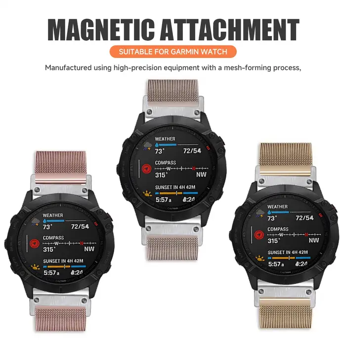 Bracelet milanais 22/26mm pour montre Garmin Fenix 8 51 /Epix Pro Gen2 51mm 47mm/6X 7X Pro/Fenix 5XPlus forerunner 570 965
