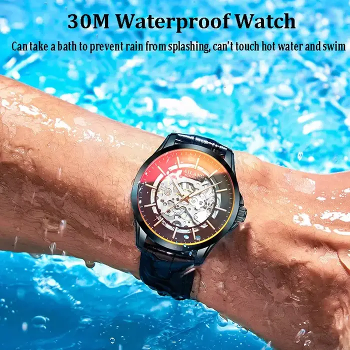 AILANG 2026 8629 Nouvelles Montres Mécaniques Bracelet en Cuir Véritable Étanche Montres-Bracelets Squelette Tendance Magasin Bright Future