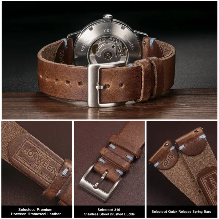 Horween-Bracelets de montre en cuir faits à la main