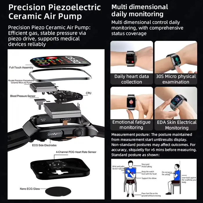 LIGE nouvelle montre intelligente ECG pompe à Air Airbag sangle SpO2 fréquence cardiaque moniteur de sommeil 1.43 "AMOLED santé Bracelet intelligent pour les Parents cadeaux