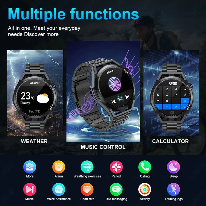 Montre connectée NFC pour hommes, 1.32 pouces, moniteur d'activité physique, répondre/passer des appels, moniteur de fréquence cardiaque, de sommeil, SpO2, étanche, pour Android iOS