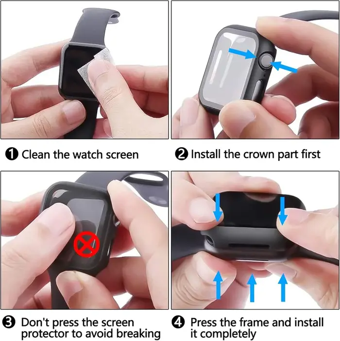 Protecteur d'écran en verre + étui pour Apple Watch 10 9 8 45mm 41mm 44mm 40mm S10 42mm 46mm