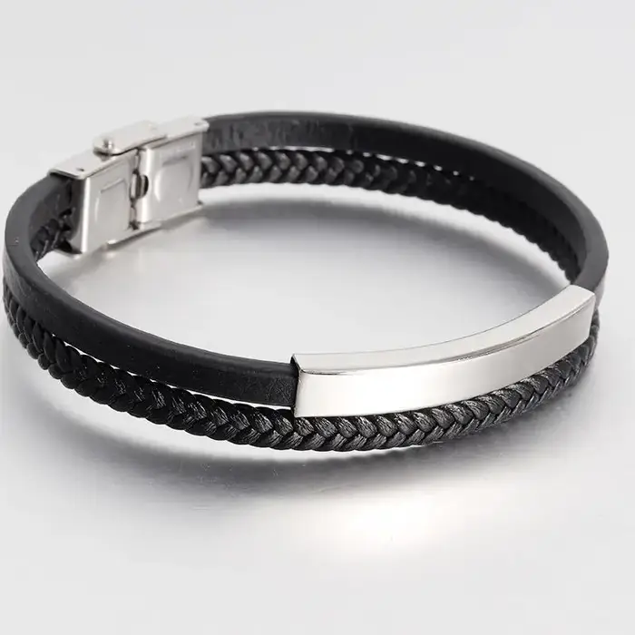 Bracelet multicouche en cuir pour hommes, Bracelet de luxe en acier inoxydable, tissé à la main, à p