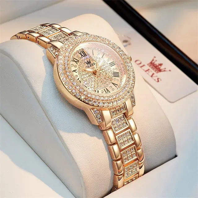 OLEVS Original diamant montre pour femmes mode élégant en acier inoxydable étanche Quartz montre-bracelet de luxe dames robe montres
