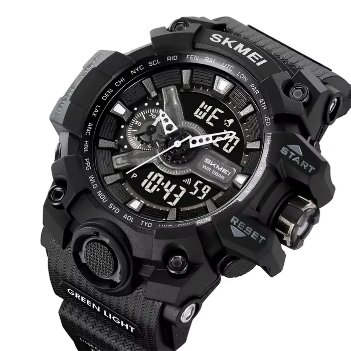 Skmei montres de sport militaires antichoc pour hommes mode double fuseau horaire grande taille cadr