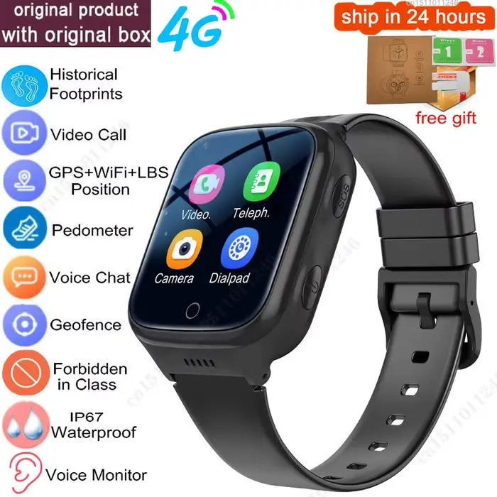 Montre connectée 4G avec carte SIM, GPS pour enfants, WiFi, appel vidéo, suivi de localisation, appe