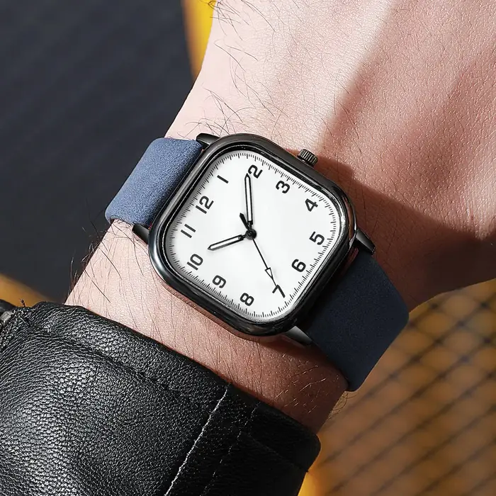 Mode hommes montres d'affaires Simple carré arabe montre à Quartz bracelet en cuir