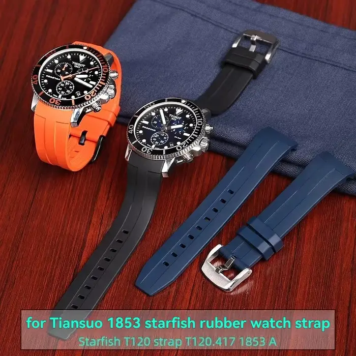Pour Tissot 1853 T120/T120417A-21mm 22mm FKM bracelet de montre en caoutchouc-bracelet en Silicone à extrémité incurvée pour hommes, remplacement Durable prêt à la plongée