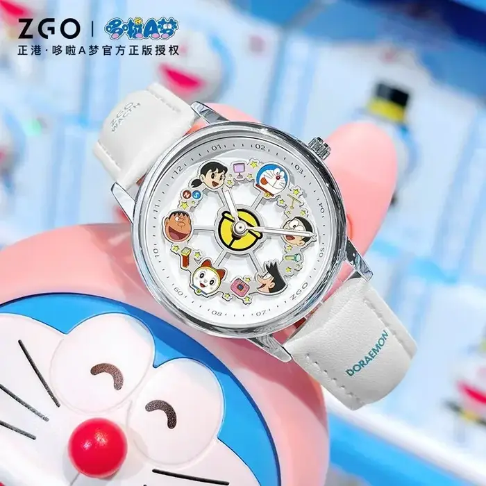 ZGO-Montre à quartz Shoous Carrousel Doraemon pour filles, co-marquée, cadran rotatif