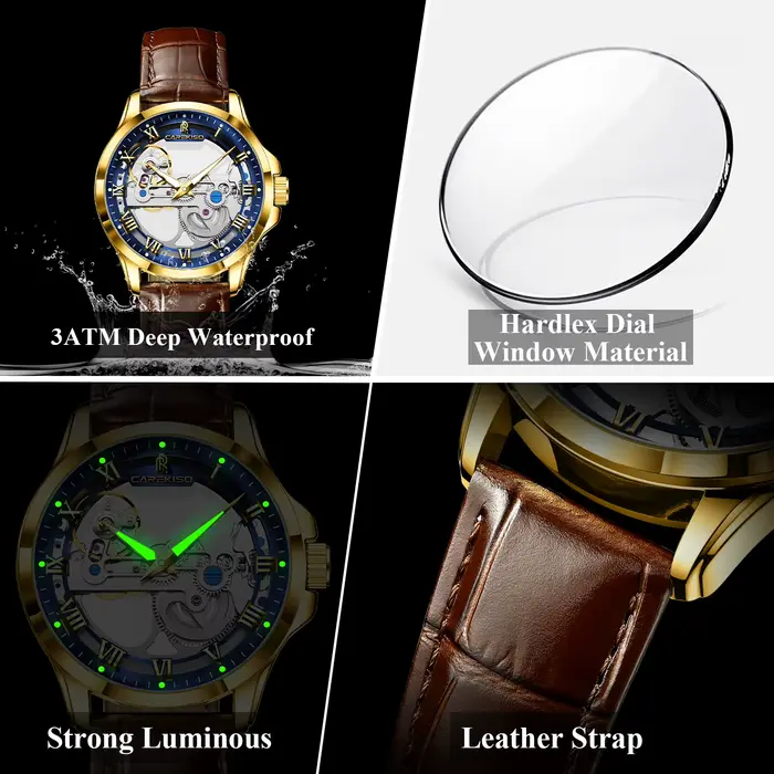 Montre Homme Automatique CAREKISO de Luxe en Cuir