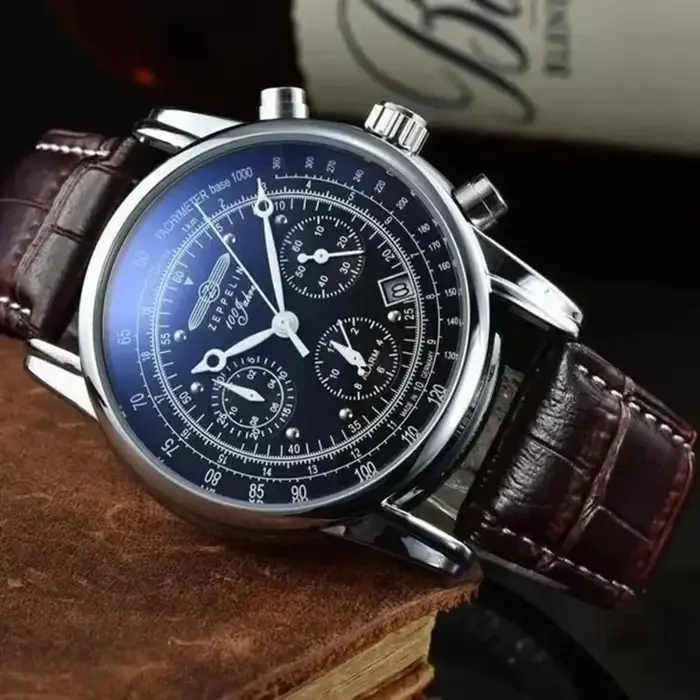 Montre pour homme Zeppelin Airship, automatique, date, bracelet en cuir, mode, luxe, business, décon